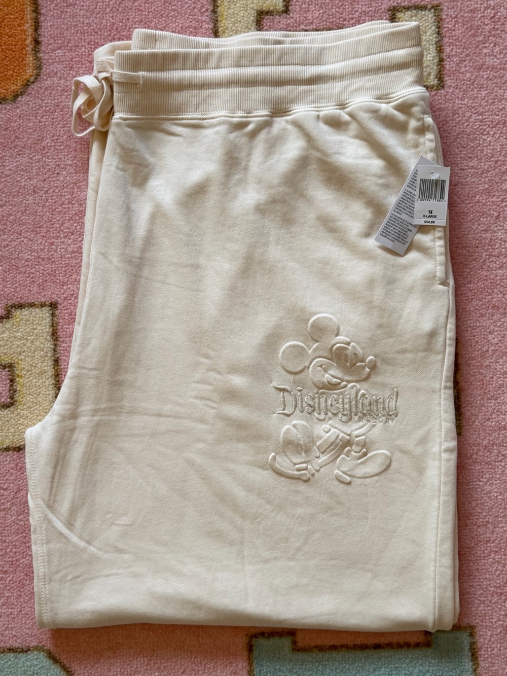 NWT Disneyland Resort Wide Leg Sweatpants Embossed Mickey Mouse Cream Size 1X